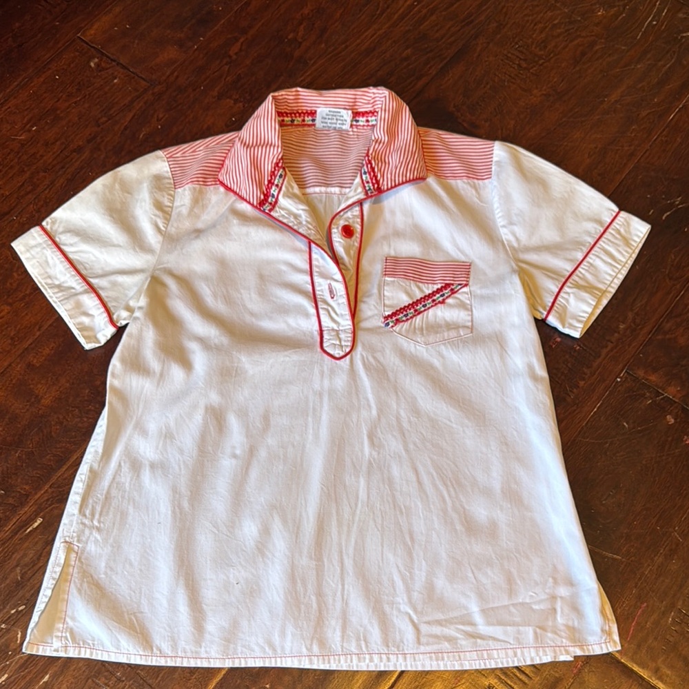 SBJ vintage shirt cottagecore Red and White colorway collar and pocket size s